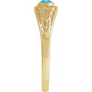 14K Yellow Gold Natural Turquoise Cabochon Floral Ring