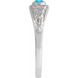 Platinum Natural Turquoise Cabochon Floral Ring