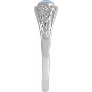 14K White Gold Natural Moonstone Cabochon Floral Ring