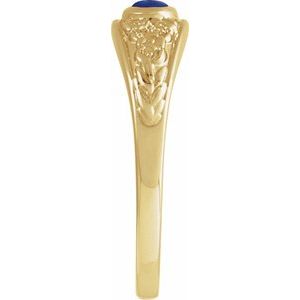 14K Yellow Gold Natural Lapis Cabochon Floral Ring