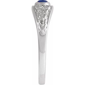 Platinum Natural Lapis Cabochon Floral Ring