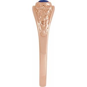 14K Rose Gold Natural Lapis Cabochon Floral Ring