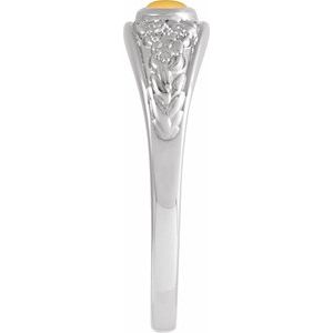 Platinum Natural Citrine Cabochon Floral Ring