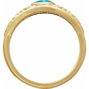 14K Yellow Gold Natural Turquoise Cabochon Floral Ring
