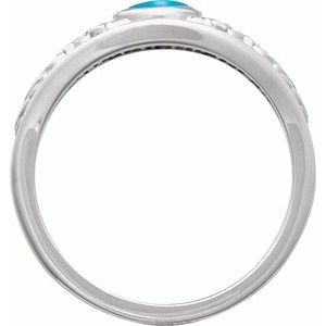 Platinum Natural Turquoise Cabochon Floral Ring