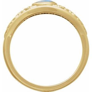 14K Yellow Gold Natural Moonstone Cabochon Floral Ring