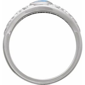 14K White Gold Natural Moonstone Cabochon Floral Ring