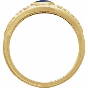 14K Yellow Gold Natural Lapis Cabochon Floral Ring