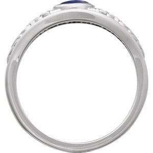 14K White Gold Natural Lapis Cabochon Floral Ring