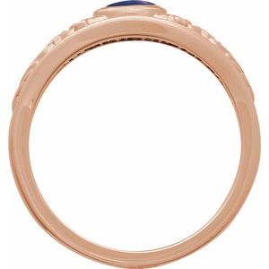 14K Rose Gold Natural Lapis Cabochon Floral Ring