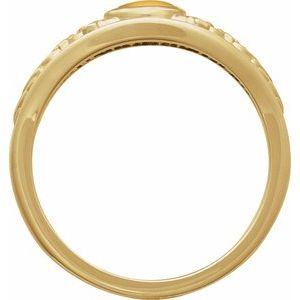 14K Yellow Gold Natural Citrine Cabochon Floral Ring