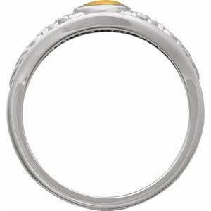 14K White Gold Natural Citrine Cabochon Floral Ring