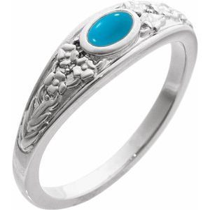 14K White Gold Natural Turquoise Cabochon Floral Ring