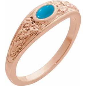 14K Rose Gold Natural Turquoise Cabochon Floral Ring