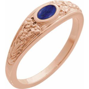 14K Rose Gold Natural Lapis Cabochon Floral Ring