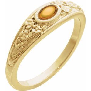 14K Yellow Gold Natural Citrine Cabochon Floral Ring