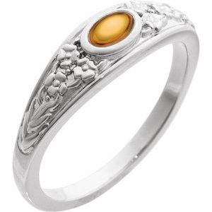 Platinum Natural Citrine Cabochon Floral Ring