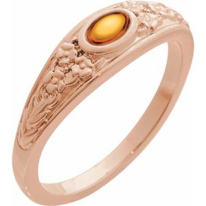 14K Rose Gold Natural Citrine Cabochon Floral Ring