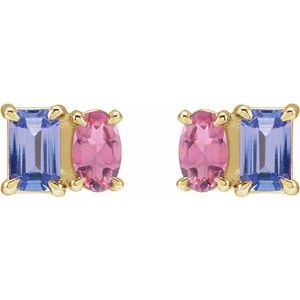 Platinum Natural Amethyst & Natural Pink Tourmaline Two-Stone Stud Earrings – image 4