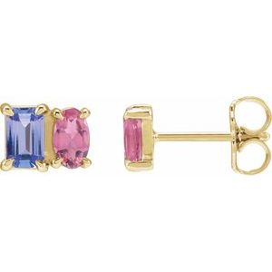 Sterling Silver Natural Tanzanite & Natural Citrine Two-Stone Stud Earrings – image 3