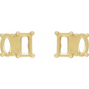14K Yellow Gold 5x3 mm Emerald & Oval Two-Stone Stud Earring Mounting – image 3
