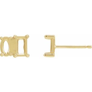 14K Yellow Gold 5x3 mm Emerald & Oval Two-Stone Stud Earring Mounting – image 2