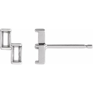 Sterling Silver 3x1.5 mm Straight Baguette Two-Stone Right Earring Mounting