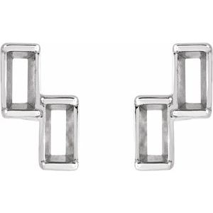 Sterling Silver 3x1.5 mm Straight Baguette Two-Stone Right Earring Mounting – image 2