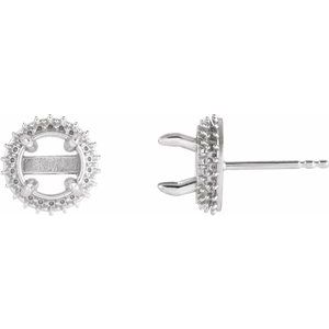 14K White Gold 6.5 mm Round 4-Claw Prong Pre-Notched Double Halo-Style Earring Mounting