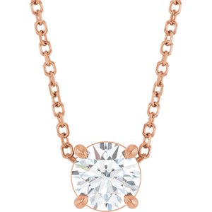 14K Rose Gold 5.5 mm Natural White Sapphire 16-18" Necklace
