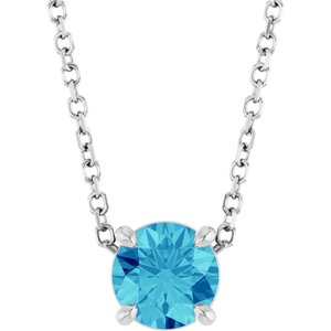 Platinum 5.5 mm Natural Blue Zircon 16-18" Necklace