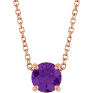 14K Rose Gold 5.5 mm Natural Amethyst 16-18" Necklace