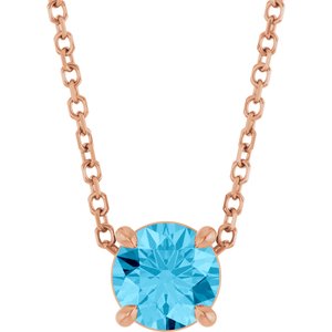 14K Rose Gold 5.5 mm Natural Aquamarine 16-18" Necklace