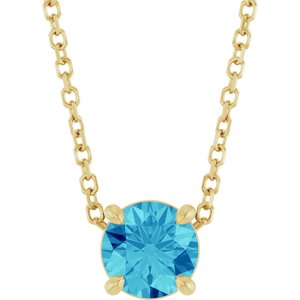 14K Yellow Gold 5.5 mm Natural Blue Zircon 16-18" Necklace