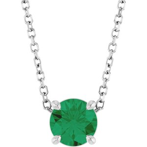 14K White Gold 5.5 mm Lab-Grown Emerald 16-18" Necklace