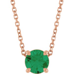 14K Rose Gold 5.5 mm Natural Emerald 16-18" Necklace