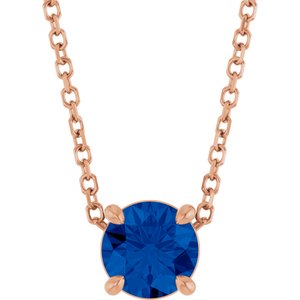 14K Rose Gold 5.5 mm Lab-Grown Blue Sapphire 16-18" Necklace