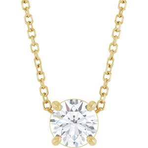 14K Yellow Gold 5.5 mm Natural White Sapphire 16-18" Necklace