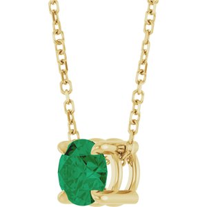 14K Yellow Gold 5.5 mm Natural Emerald 16-18" Necklace