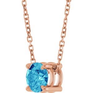 14K Rose Gold 5.5 mm Natural Blue Zircon 16-18" Necklace