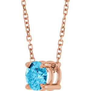 14K Rose Gold 5.5 mm Natural Aquamarine 16-18" Necklace