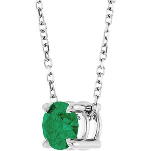 14K White Gold 5.5 mm Lab-Grown Emerald 16-18" Necklace