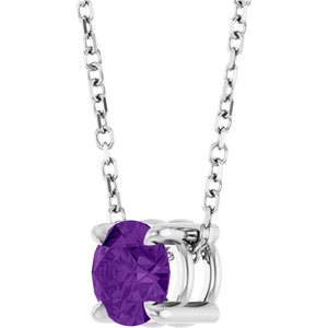 Sterling Silver 5.5 mm Natural Amethyst 16-18" Necklace