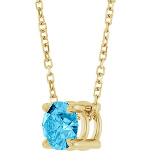 14K Yellow Gold 5.5 mm Natural Aquamarine 16-18" Necklace