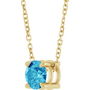 14K Yellow Gold 5.5 mm Natural Blue Zircon 16-18" Necklace