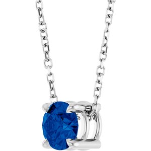 Sterling Silver 5.5 mm Natural Blue Sapphire 16-18" Necklace