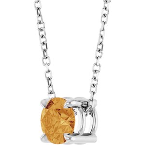 Sterling Silver 5.5 mm Natural Citrine 16-18" Necklace