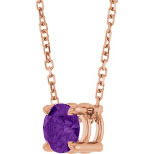 14K Rose Gold 5.5 mm Natural Amethyst 16-18" Necklace