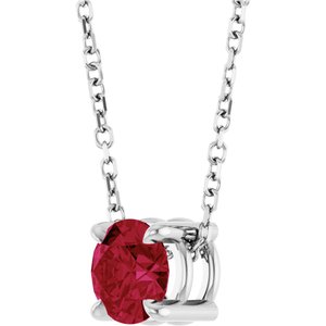 14K White Gold 5.5 mm Lab-Grown Ruby 16-18" Necklace