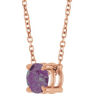 14K Rose Gold 5.5 mm Lab-Grown Alexandrite 16-18" Necklace